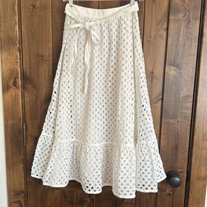 Tory Burch Hermosa Eyelet Midi White Skirt, size 0